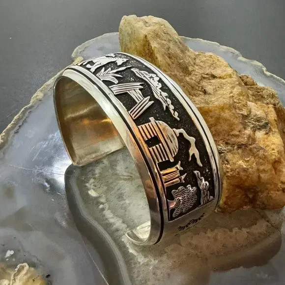 Tommy & Rosita Singer Sterling Silver Overlay Storyteller Unisex Bracelet - Picture 6 of 10